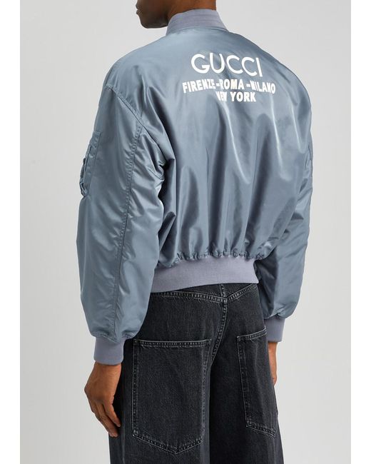 Gucci Blue Logo-print Nylon Bomber Jacket for men