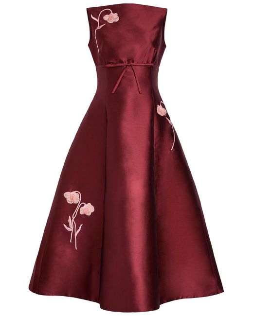 Erdem Floral-Embroidered Mikado Satin Midi Dress