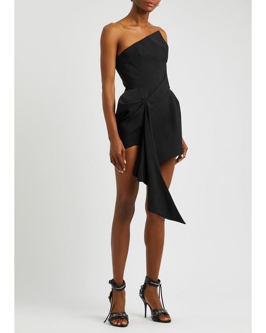 Mugler Black Asymmetric Strapless Twill Mini Dress