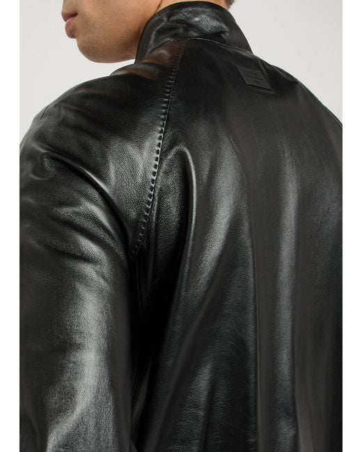 Acne Black Leather Bomber Jacket for men