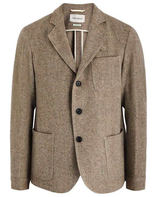 Oliver Spencer Brown Solms Herringbone Wool Jacket for men