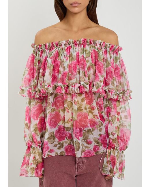 Chloé Pink Floral-Print Silk Top