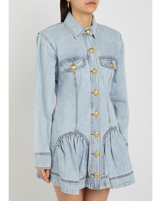 Aje. Blue Noa Gathered Denim Mini Dress