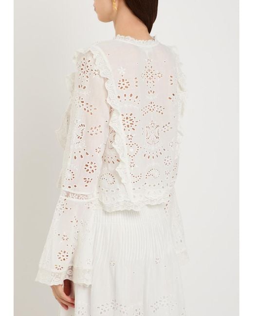 LoveShackFancy White Hawthorne Embroidered Cotton Top