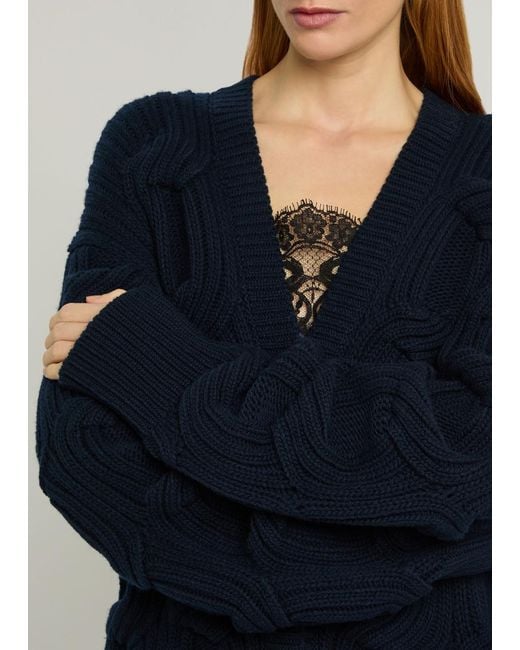 Stella McCartney Blue Cable-Knit Wool Cardigan