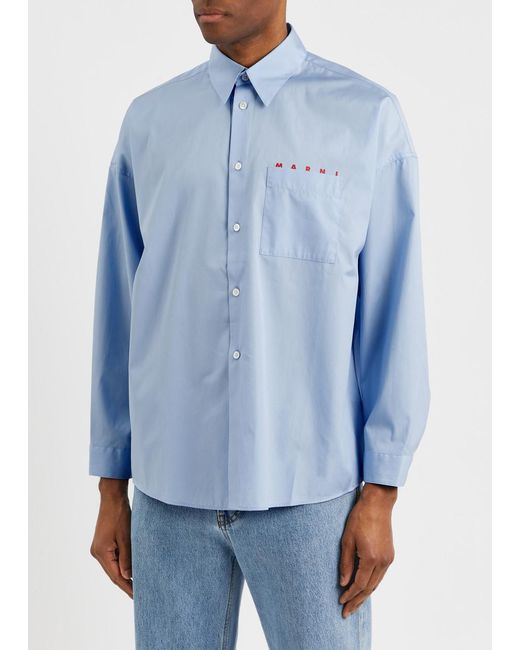 Marni Blue Logo-Print Cotton Shirt for men