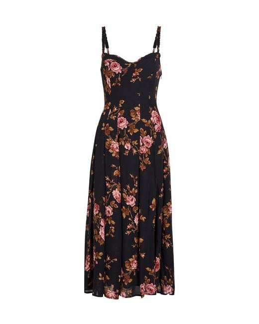Reformation Black Katara Floral-Print Georgette Midi Dress