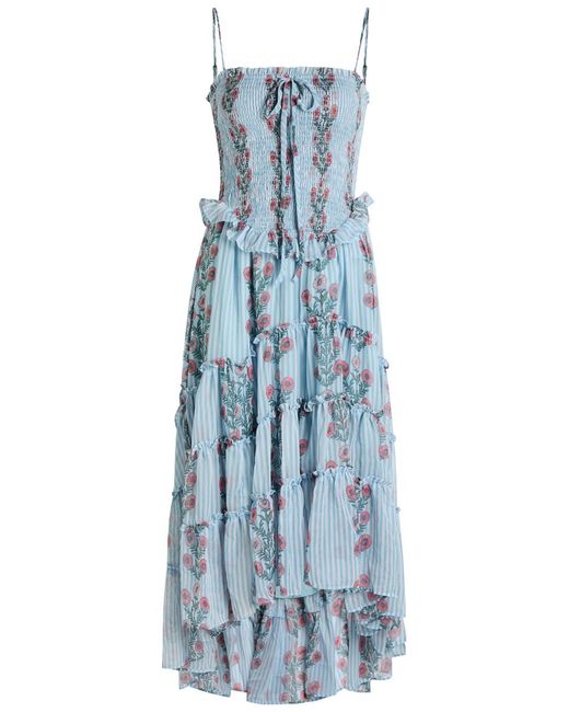 Free People Blue Alejandra Floral Tiered Chiffon Midi Dress
