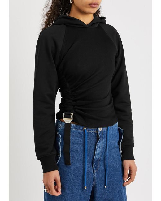 Dion Lee Black Hooded Buckle-embellished Cotton Sweatshirt