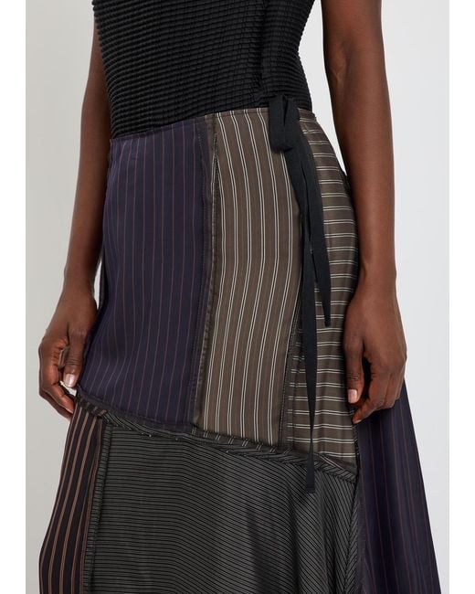 Maison Margiela Gray Panelled Striped Satin Midi Skirt