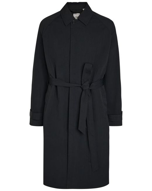 Calvin Klein Black Belted Nylon Trench Coat for men