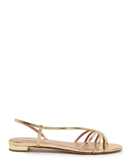 Aquazzura Natural Talk To Me Snake-Effect Metallic Leather Sandals