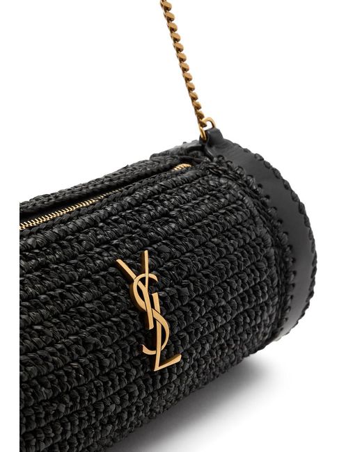 Saint Laurent Black Cassandre Raffia Shoulder Bag