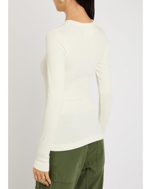 Citizens of Humanity White Bina Ribbed Stretch-Jersey Top