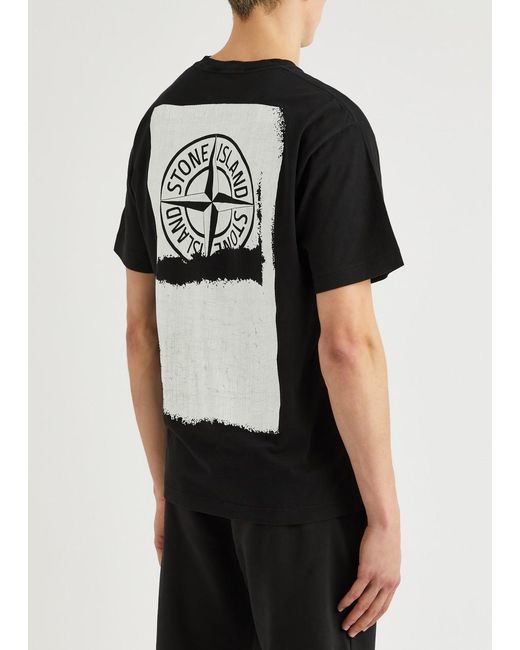 Stone Island Black Logo-Print Cotton T-Shirt for men