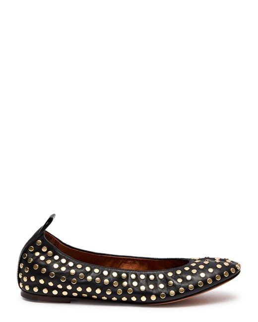 Lanvin Black Studded Leather Ballet Flats