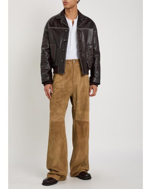 Rick Owens Natural Geth Wide-Leg Suede Trousers for men