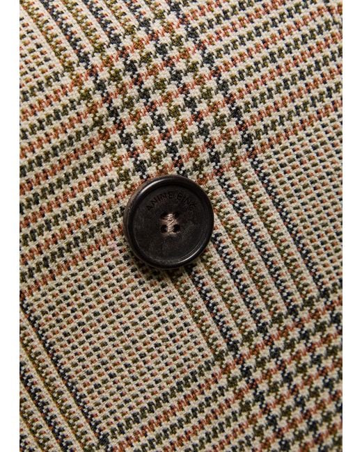 Anine Bing Gray Aretha Checked Wool Blazer