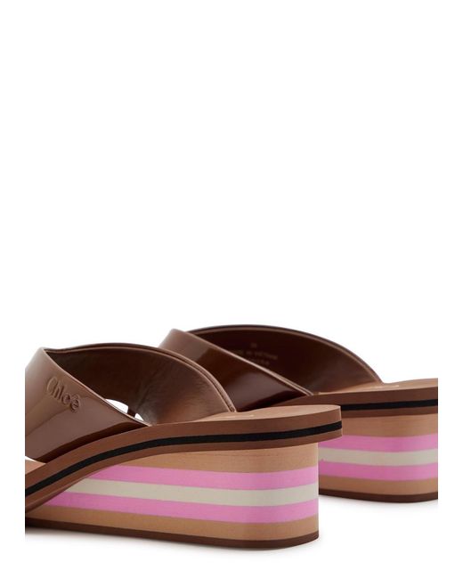Chloé Brown Swimming Cool 45 Patent Leather Wedges