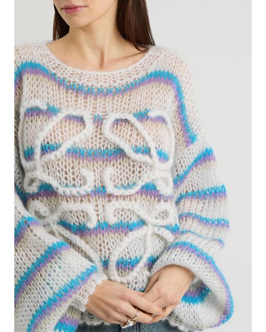 Loewe Blue Anagram Striped Mohair-Blend Jumper