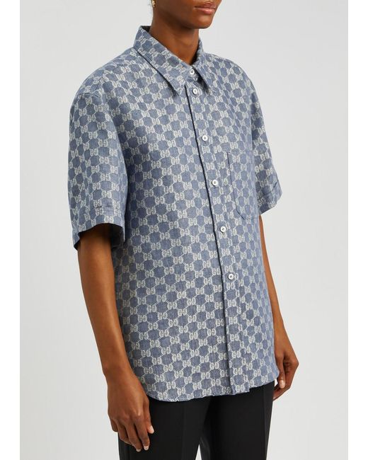 Gucci Blue gg-jacquard Linen Shirt