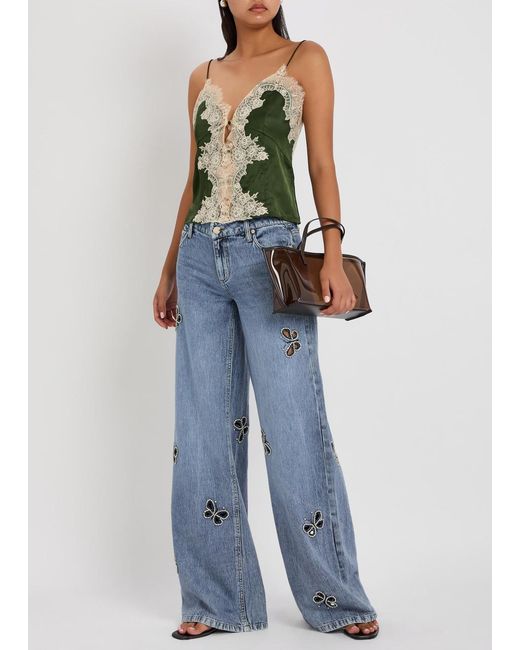 Alice + Olivia Blue Amazing Embellished Wide-Leg Jeans