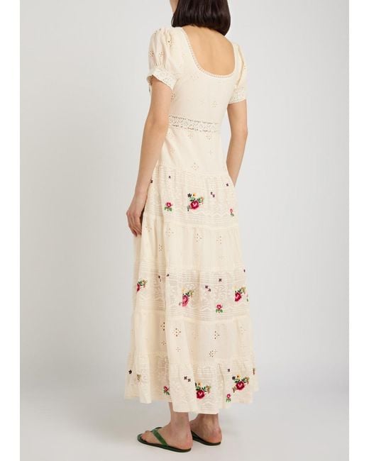 Rixo Natural Cady Embroidered Cotton Midi Dress