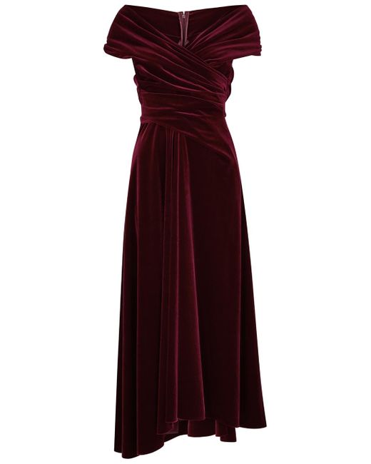 Talbot Runhof Red Off-the-shoulder Velvet Midi Dress
