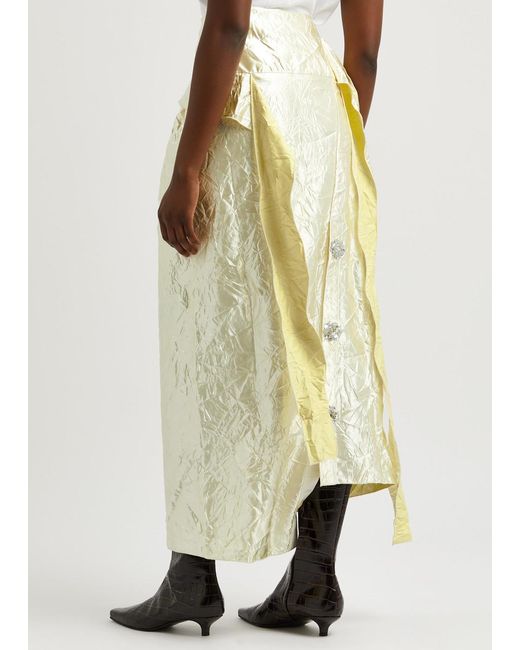 MERYLL ROGGE White Embellished Crinkled Satin Maxi Skirt