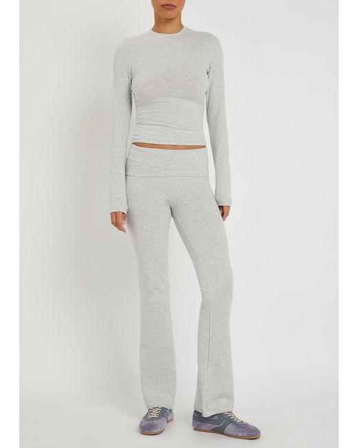 Skims Gray Foldover Stretch-Cotton Pants