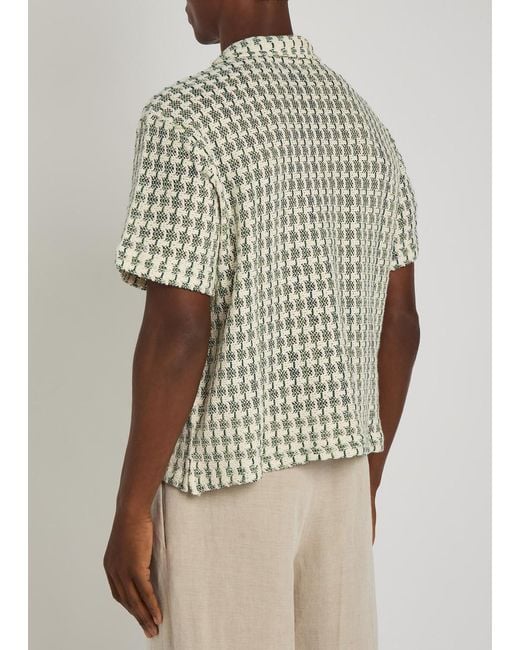 Percival Green Checked Textured-Knit Cotton-Blend Shirt for men