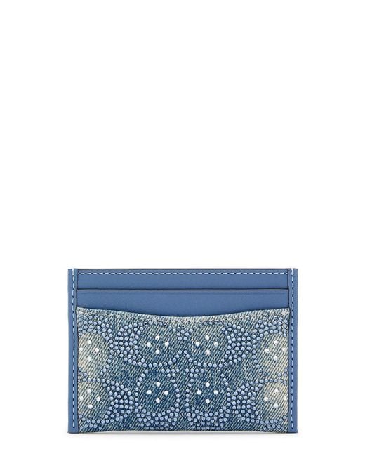 COACH Blue Embellished And Leather Card Holder