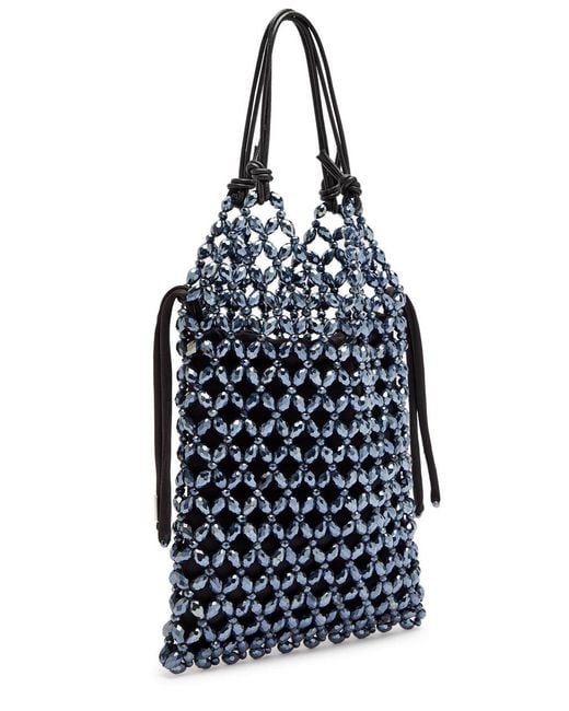 Staud Blue Karla Leather And Crystal-Bead Top Handle Bag