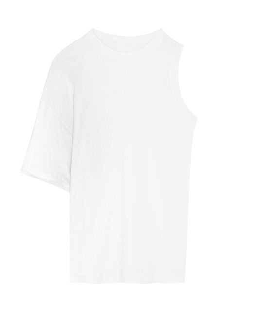 A.W.A.K.E. MODE White Asymmetric One-Sleeve Cotton T-Shirt