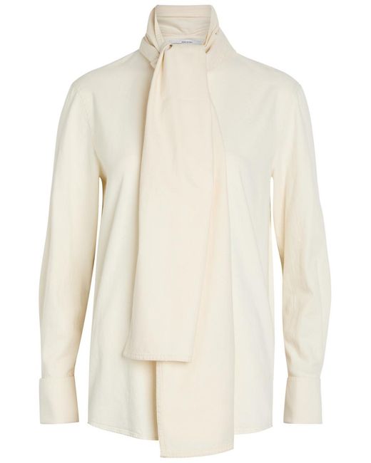 Another Tomorrow Natural Scarf-Effect Chambray Blouse