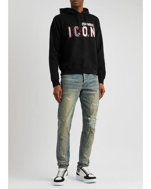 DSquared² Black Icon Scribble Printed Hooded Cotton Sweatshirt for men