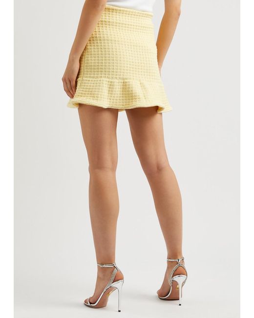Self-Portrait Yellow Embellished Waffle-Knit Mini Skirt