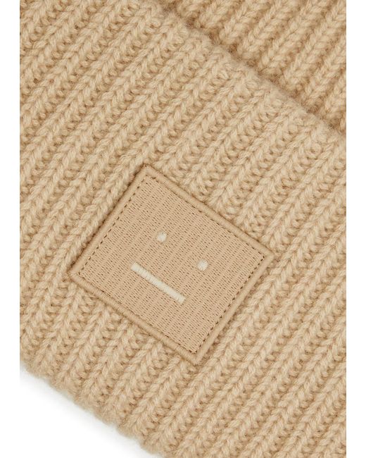 Acne Natural Pansy Face Ribbed Wool Beanie