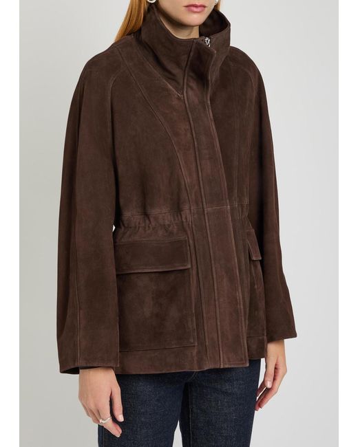 Nour Hammour Brown Quai Funnel-Neck Suede Jacket