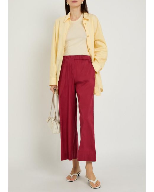 Max Mara Red Pece Wide-Leg Cotton Trousers