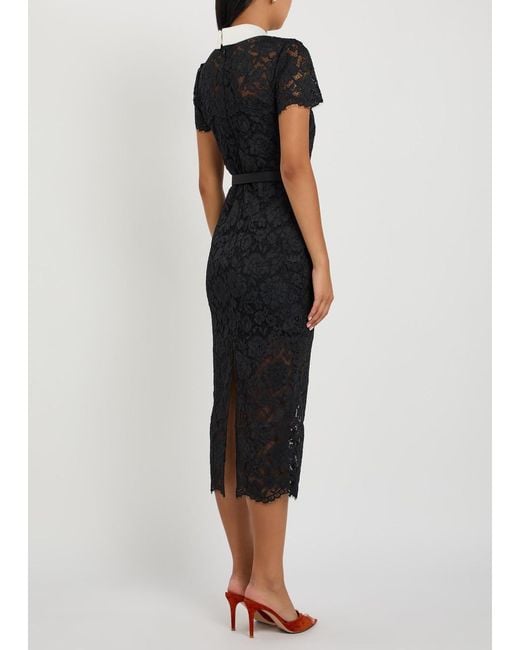Self-Portrait Black Tailored Guipure Lace Midi Dress