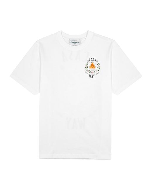 Casablancabrand White Casa Way Printed Cotton T-Shirt for men