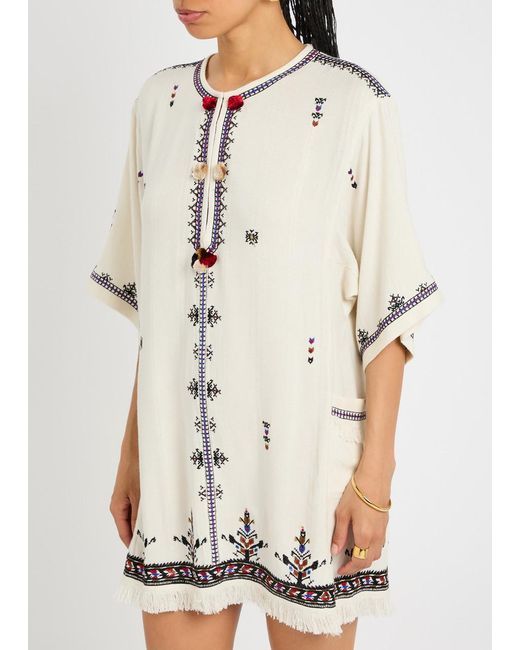 isabel marant embroidered dress Isabel Marant Etoile Paris. Dark Navy Viscose Semi-Sheer Long Sleeve  Pleated Embroidered Shift Dress main image 1