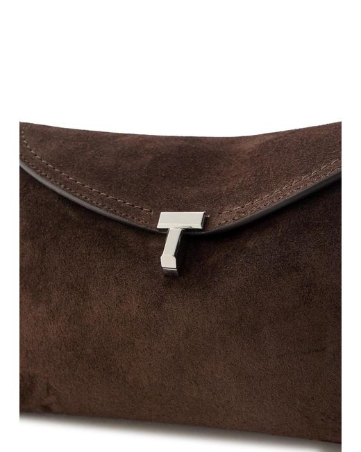 Totême  Brown T-Lock Suede Clutch