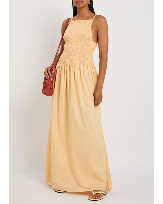 Faithfull The Brand Natural Laia Shirred Cotton Maxi Dress