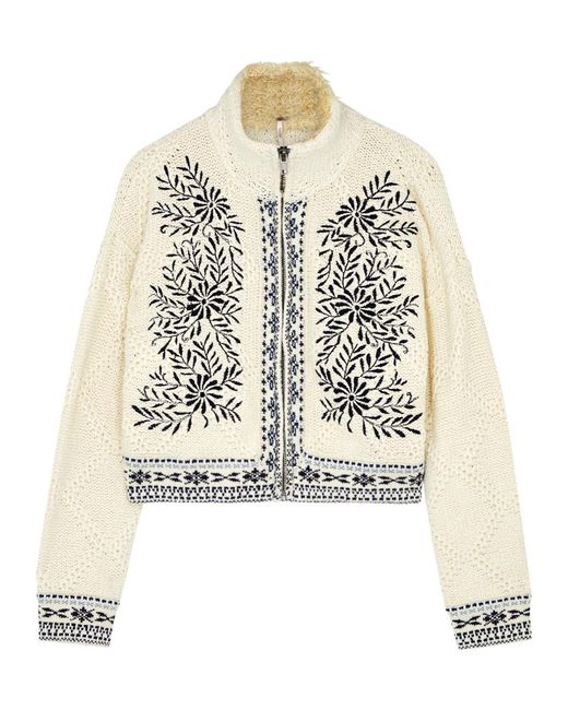 Free People White True Embroidered Knitted Cardigan
