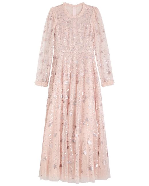 Needle & Thread Pink Shooting Stars Sequin-Embellished Tulle Maxi Dress