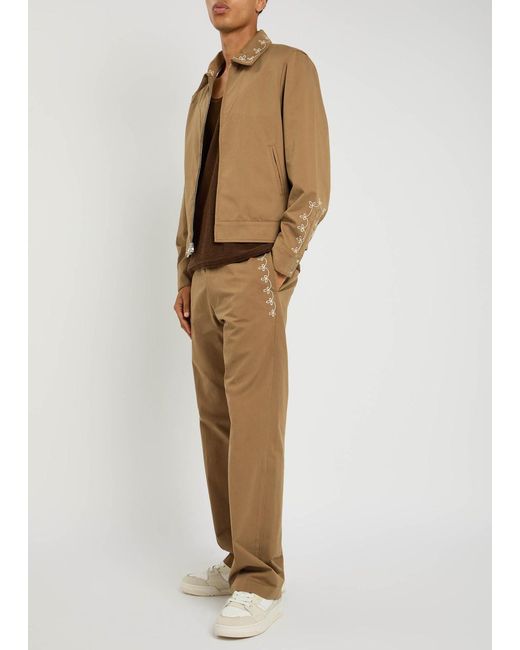 CHERRY LA Natural Charro Embroidered Straight-Leg Cotton Trousers for men