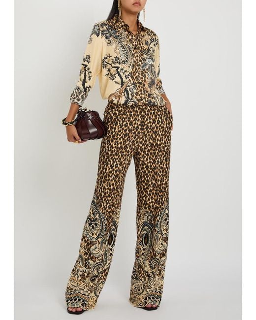 Etro Natural Leopard-Print Straight-Leg Silk Trousers