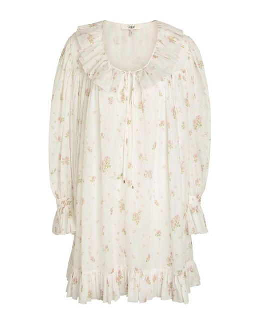 Chloé White Floral-Print Cotton Mini Dress